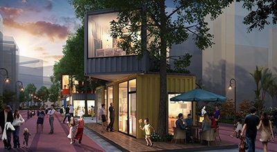Calles comerciales hechas con contenedores marítimos
